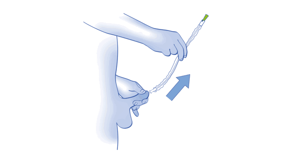 LoFric Origo Pro IFU/Quick guide illustration showing step 8 slowly withdraw the catheter